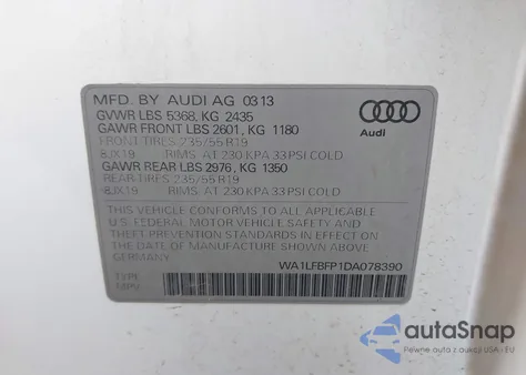 2013 Audi Q5 2.0T Premium from USA, damaged, VIN WA1LFBFP1DA078390